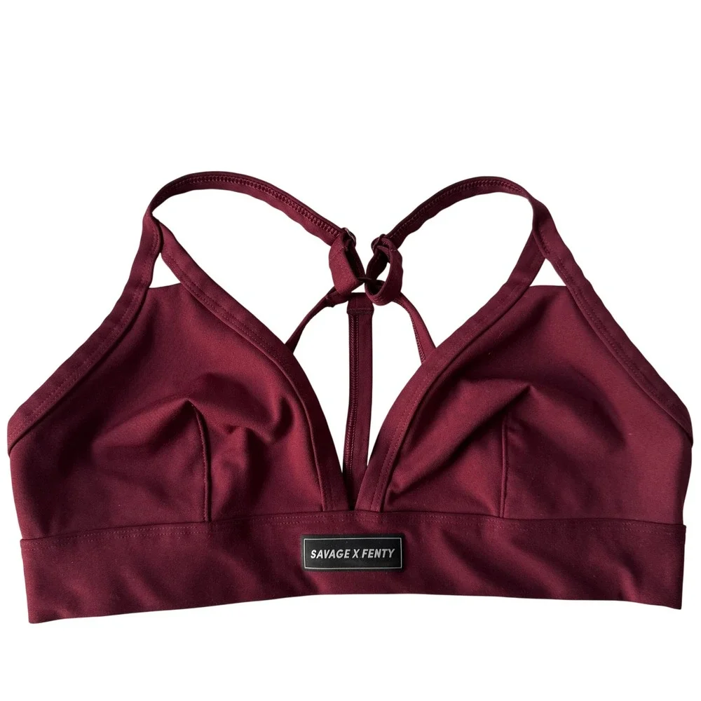 Savage X Fenty Burgundy Strappy Halter Bralette Bra Top Size L Runs Small - Picture 6 of 6